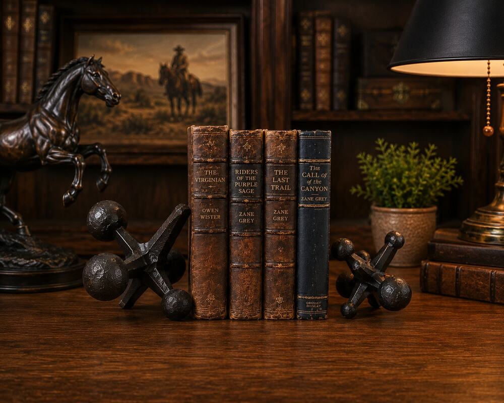 Heavy Cast Iron Jacks Bookends Set of 2 Western Ranch Library Shelf Decor